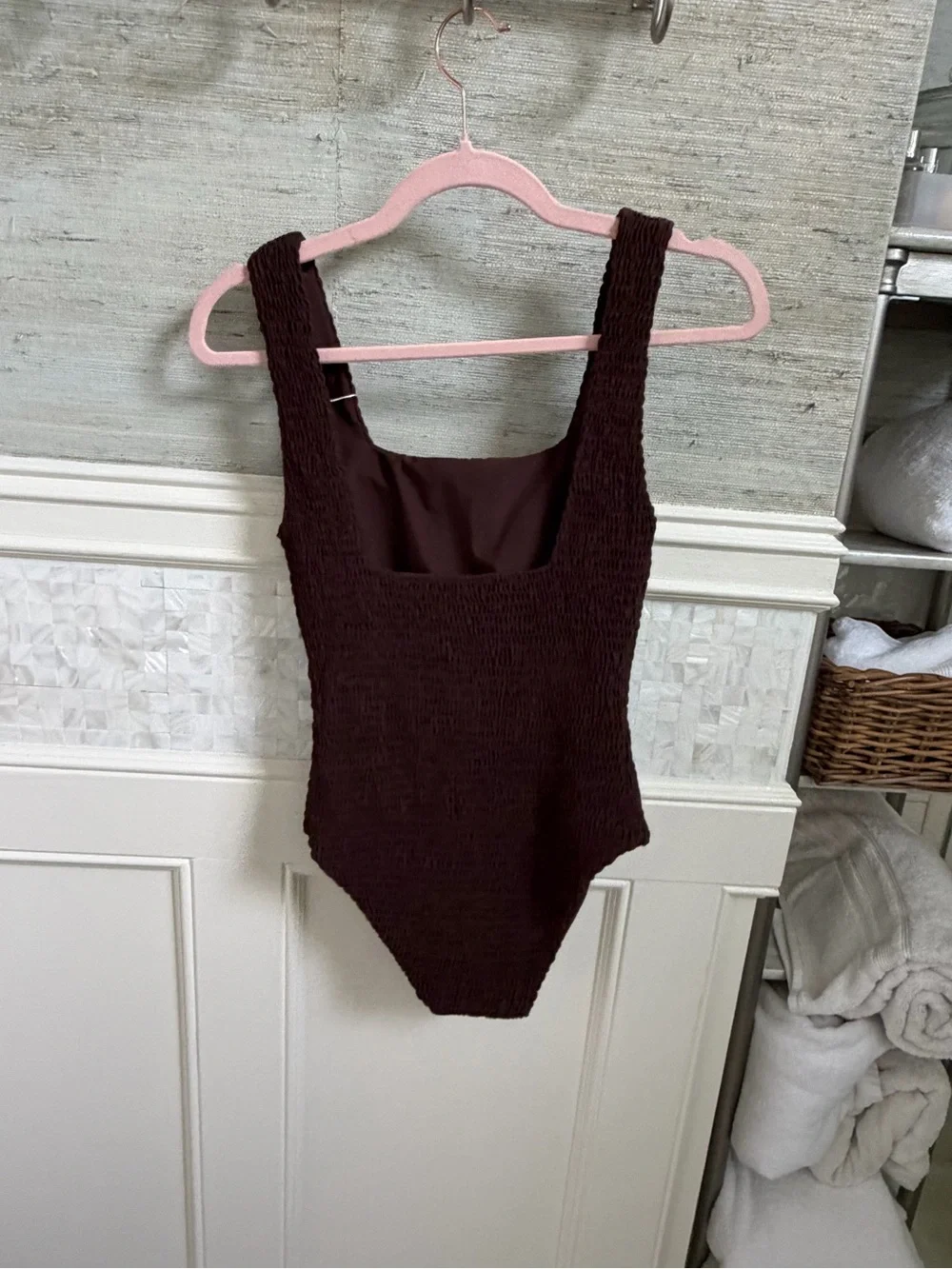 NWT new small free people citrine Jenni smocked swimsuit one piece smocked brown